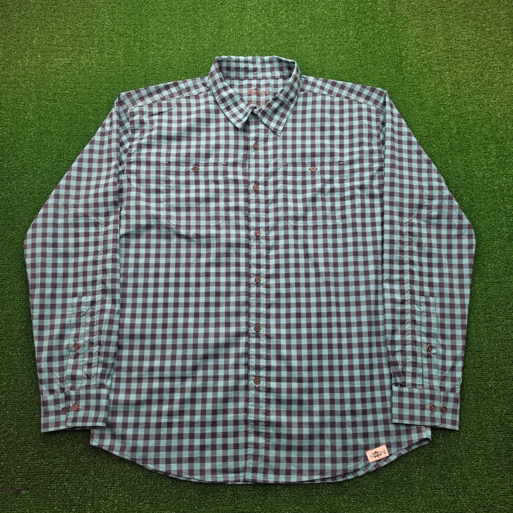 RepYourWater Technical Performance Fishing Shirt Mens XL Teal Plaid Button Up